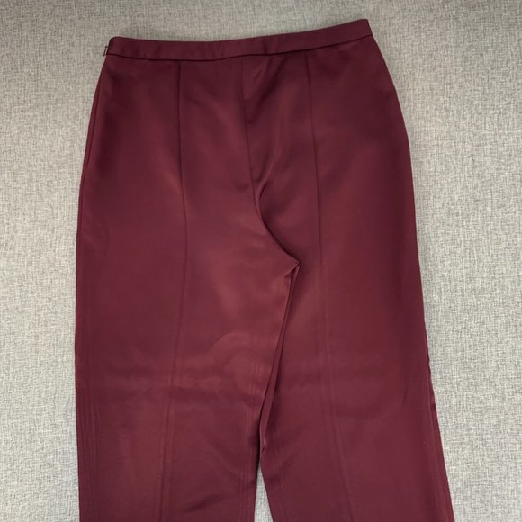 Katherine Kelly Cranberry Red Satin Dressy Pants Pleated‎ Hem Size 10 Lined - Picture 9 of 14